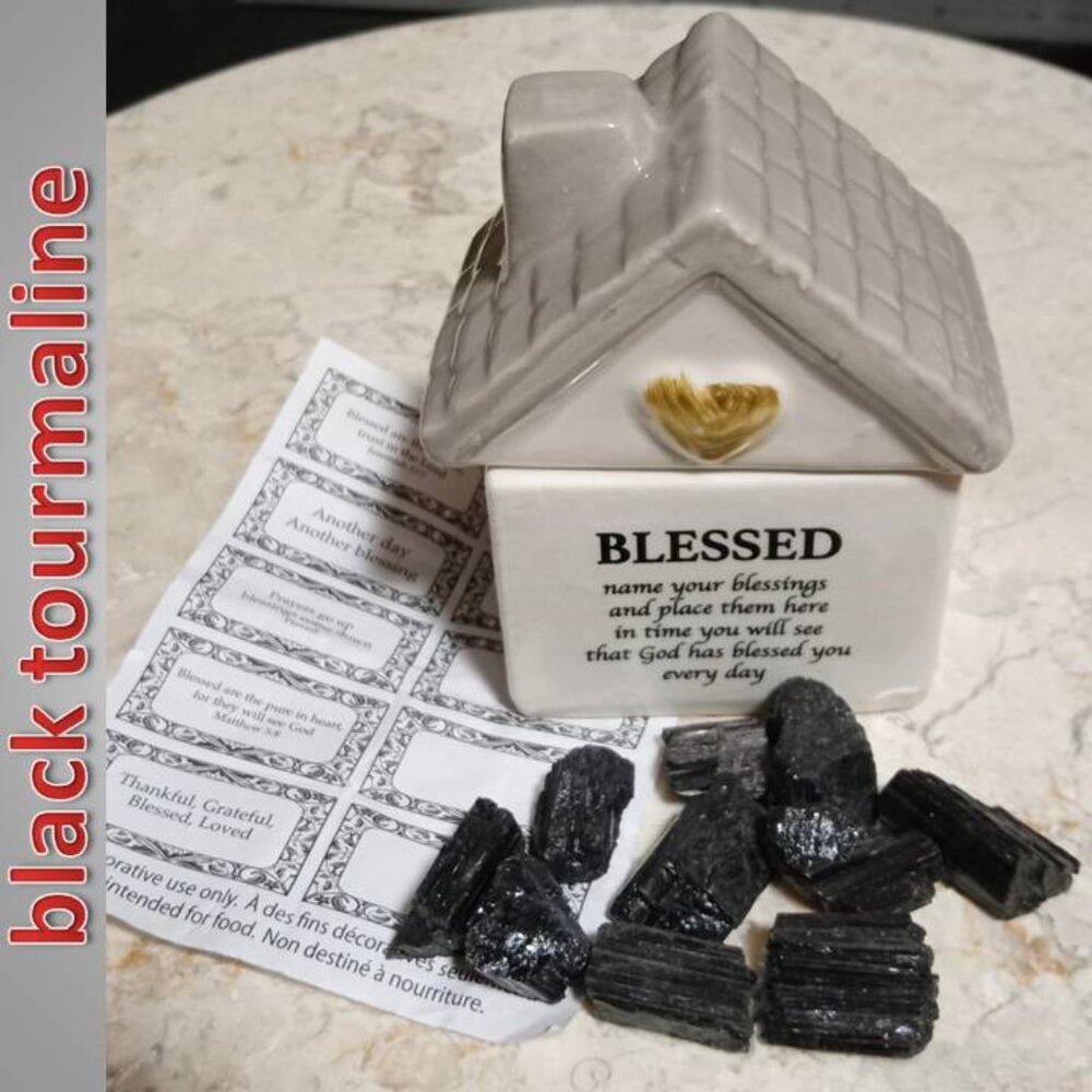 Black TOURMALINE stone crystals home gift set